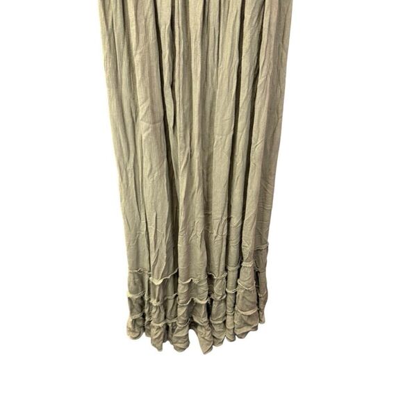 Free People Smocked Maxi Dress XL Olive Khaki Boho Gauze Summer Beach Vacation - Picture 8 of 12